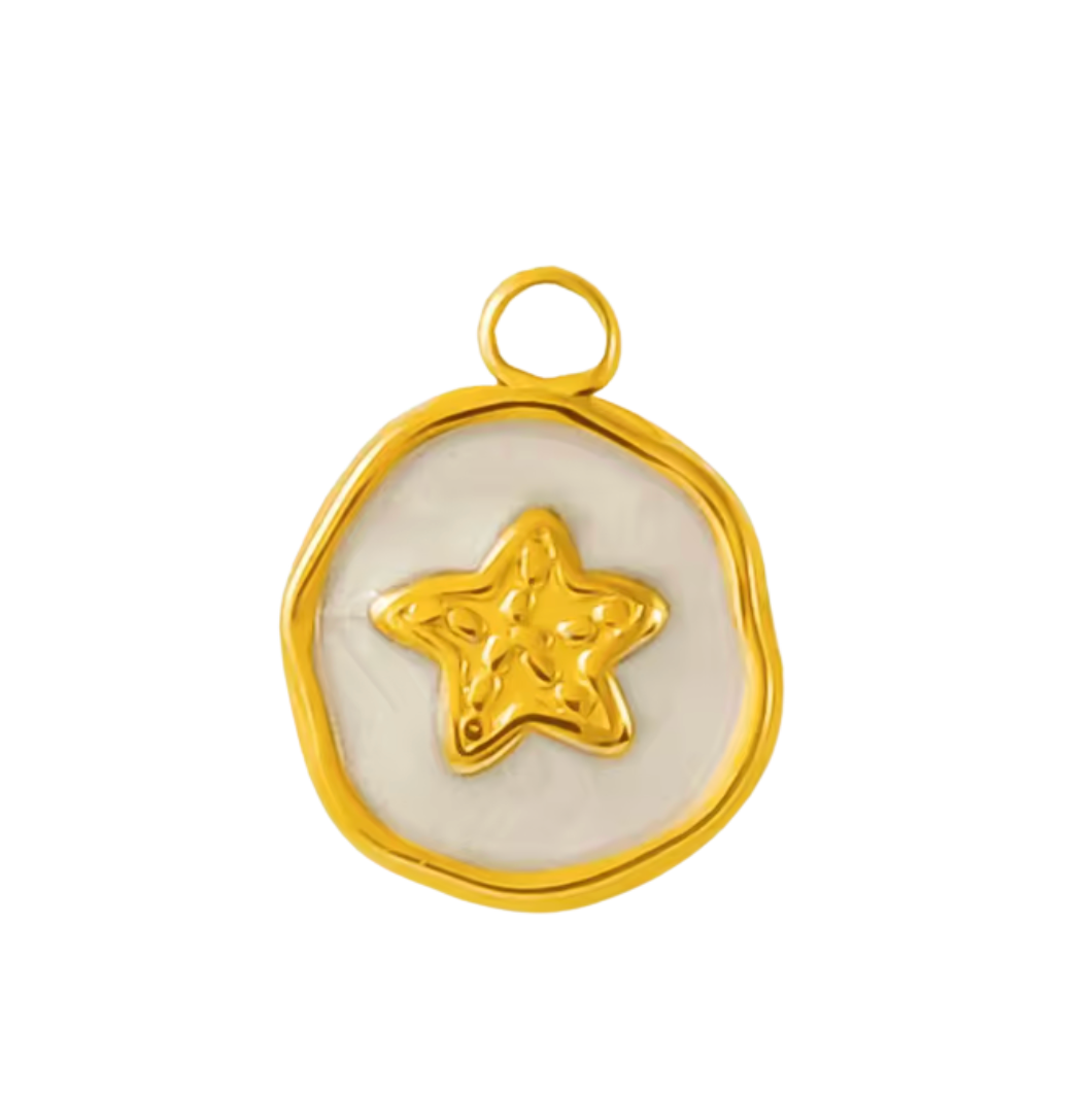 Starfish Pendant Charm Gold & White