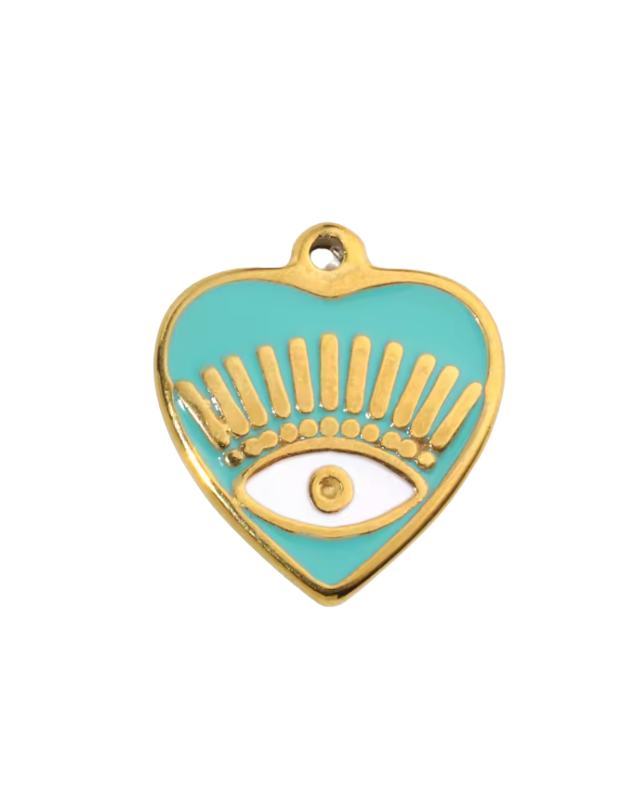 Evil Eye Heart Charm Gold & Blue