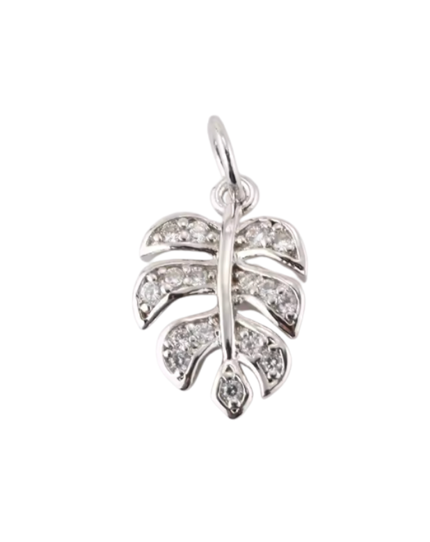 Diamante Palm Leaf Charm Silver