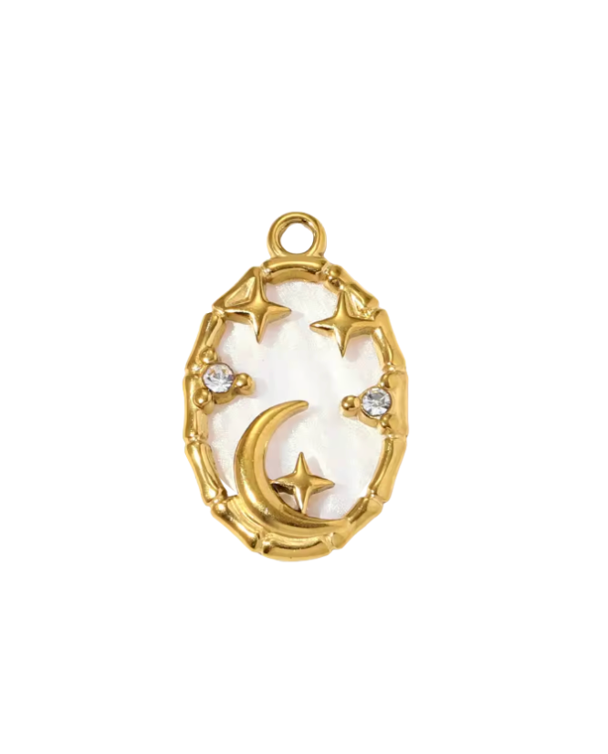Star & MoonPendant Gold & White