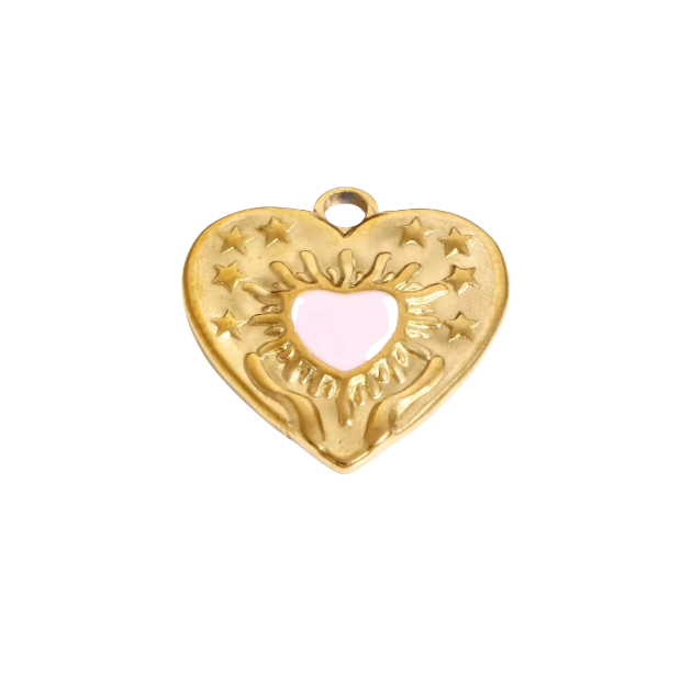 Heart Charm Gold & Pink