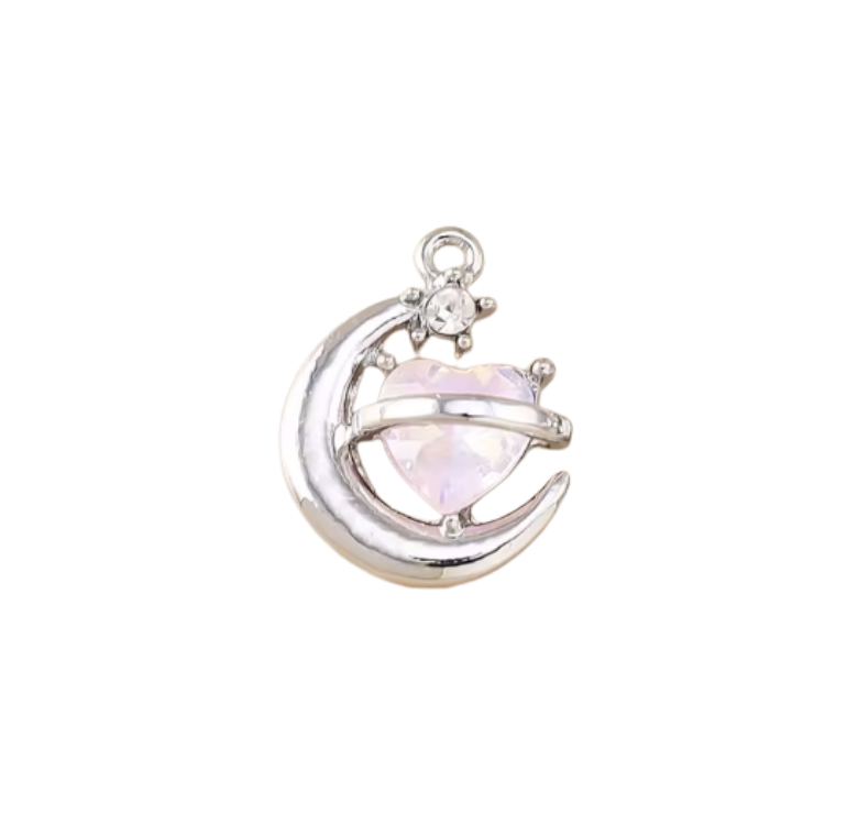 Moon Heart & Star Charm Silver
