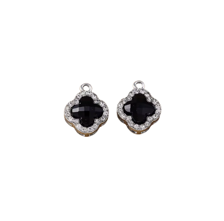Clover Charm Black & Silver
