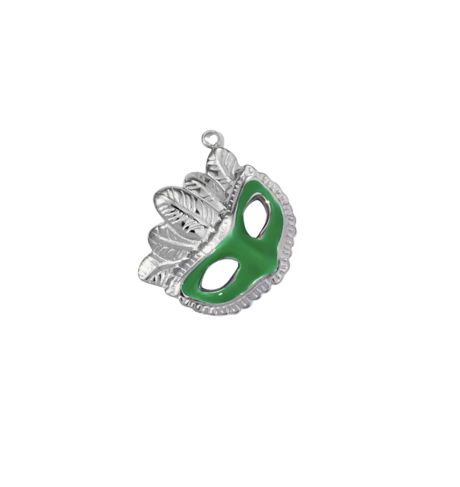 Mask Charm Green & Silver