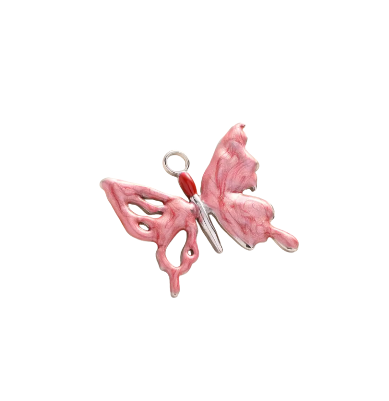 Butterfly Charm Silver & Pink