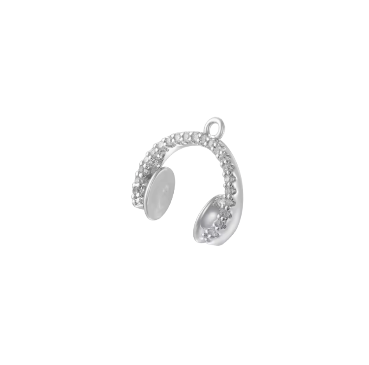 Headphone Charm Silver & Diamante