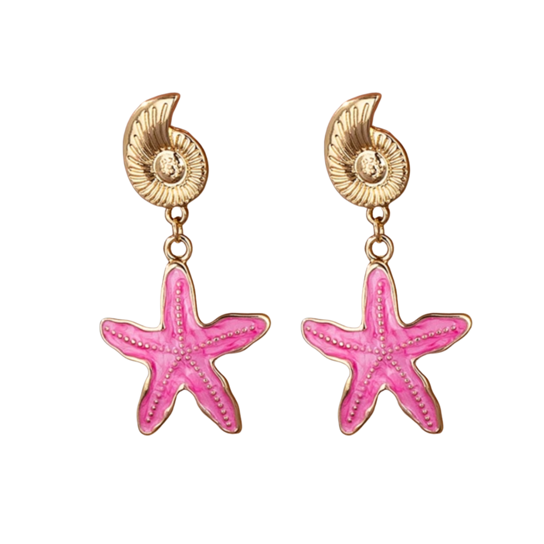Starfish & Shell earrings Gold & Pink
