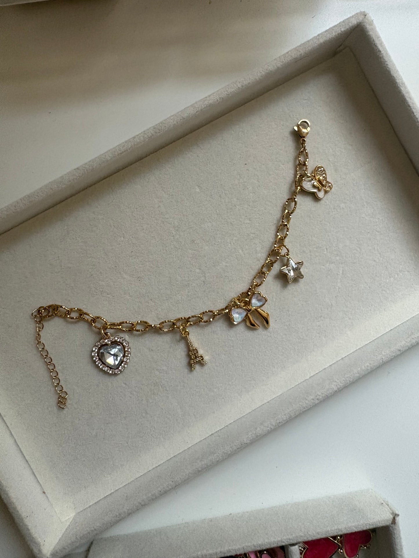 White & Diamante Charm Bracelet