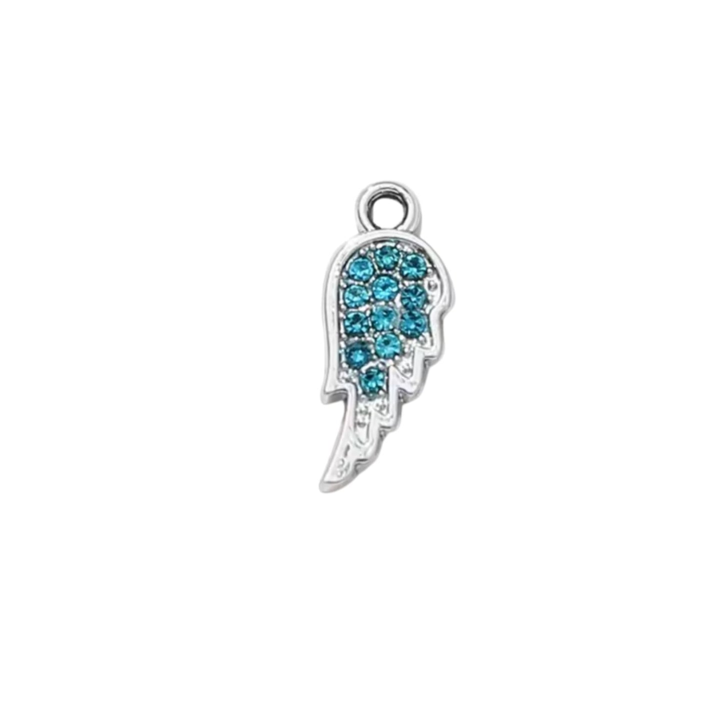 Silver & Blue Angel Wing Charm