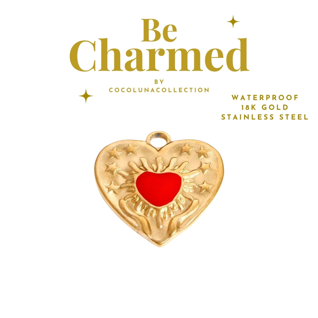 Golden & Red Fire Heart | Charms