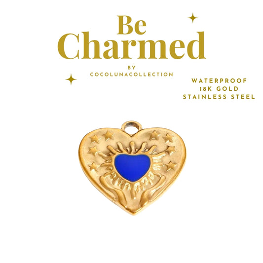 Golden & Blue Fire Heart | Charms