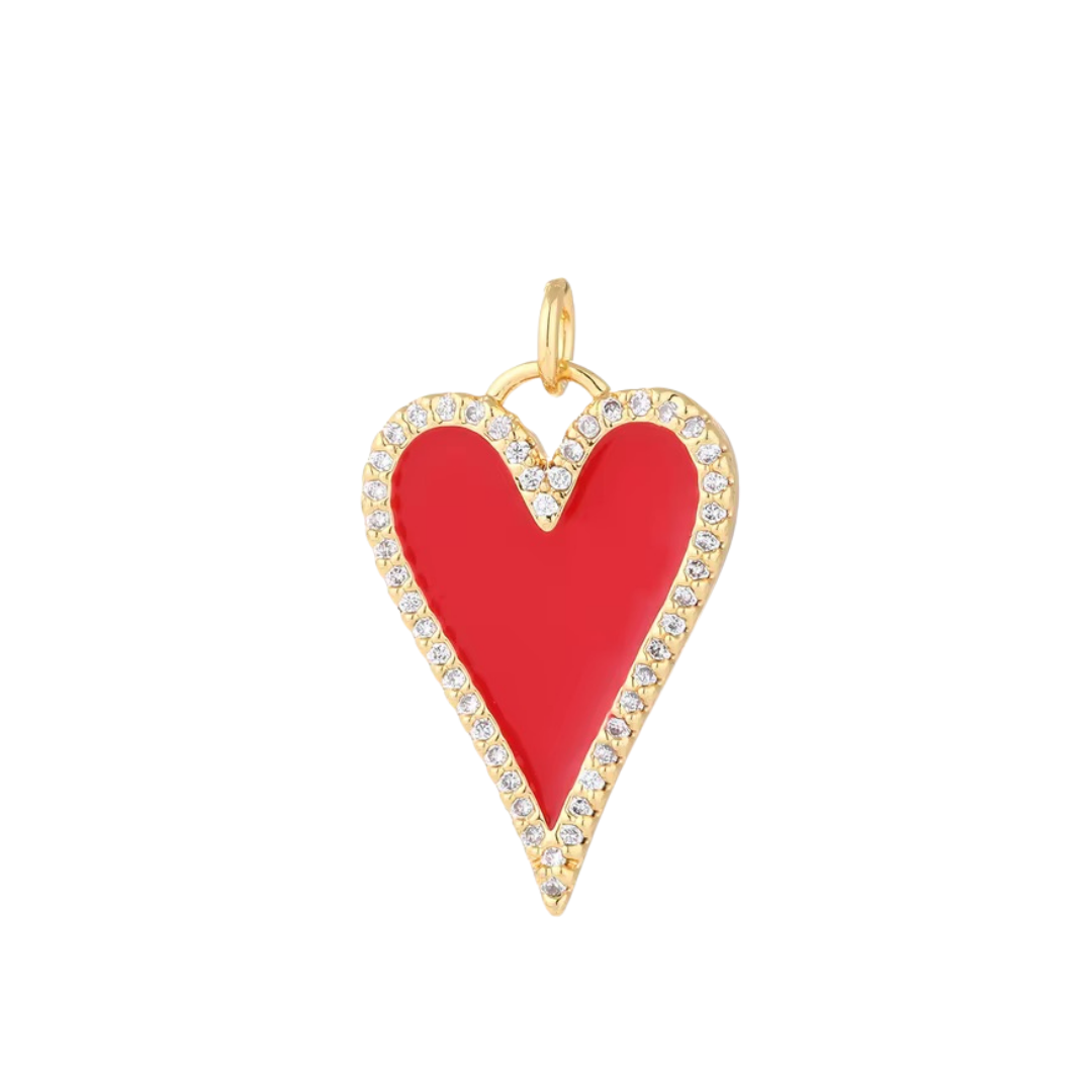 Long Diamante Red Heart Charm Bar Charm Necklaces & Bracelets