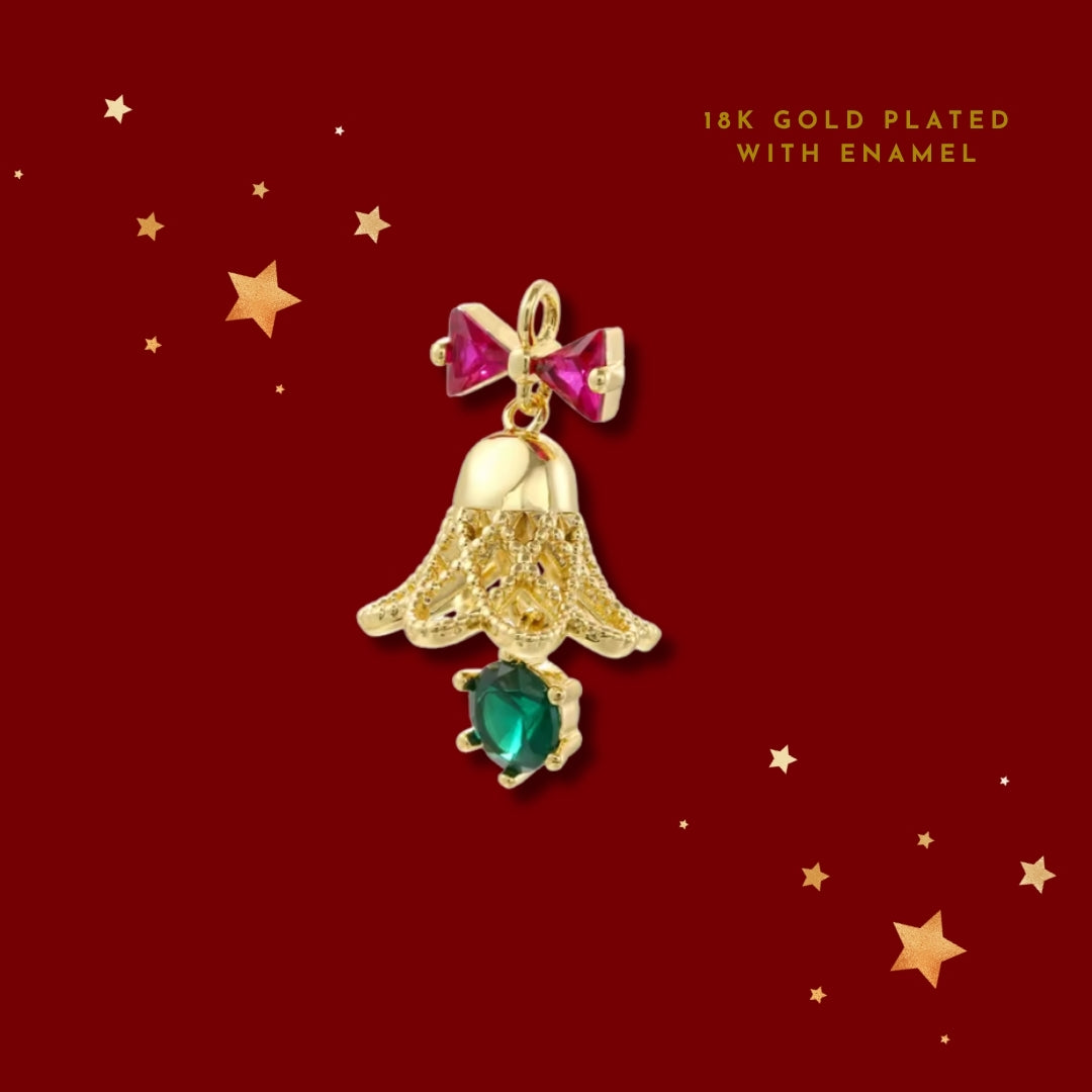 Gold Red & Green Diamante Bell | Charm
