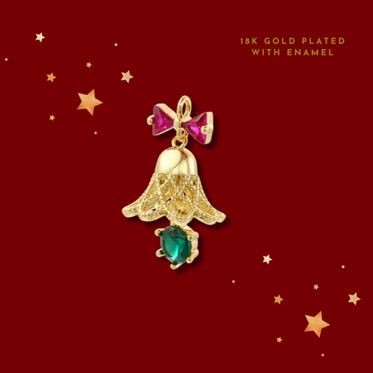 Gold Red & Green Diamante Bell | Charm