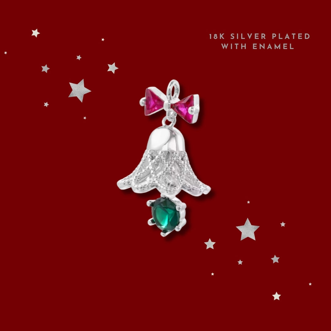 Silver Red & Green Diamante Bell | Charm