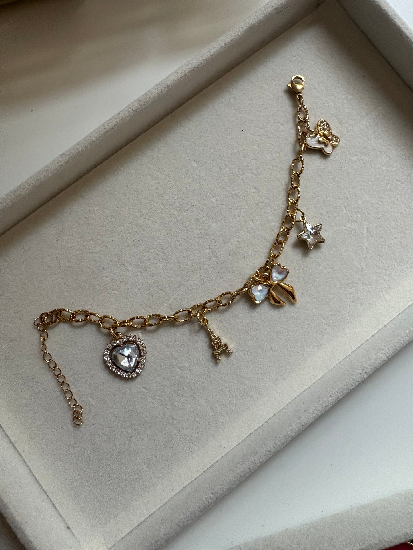 White & Diamante Charm Bracelet