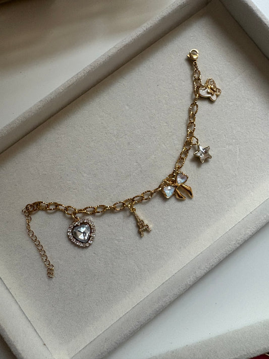 White & Diamante Charm Bracelet