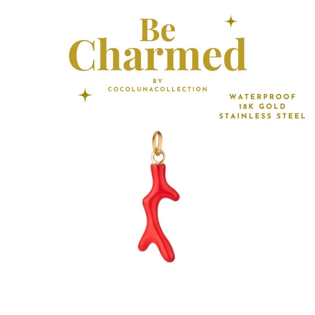 Red Coral Charm Stainless Steel 18k Gold