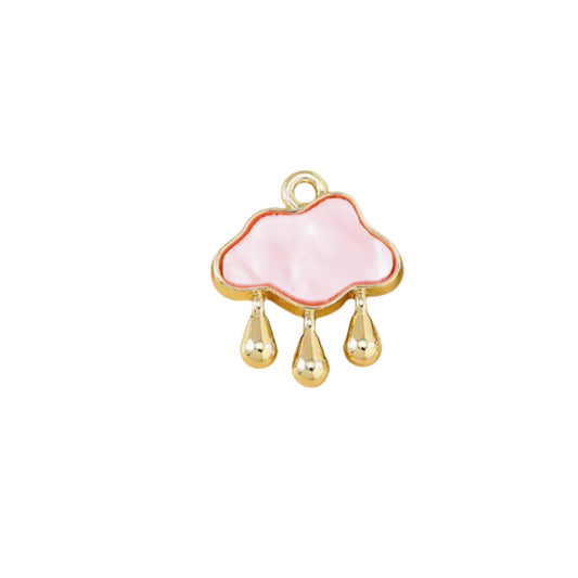 Rain Cloud Charm Pink & Gold