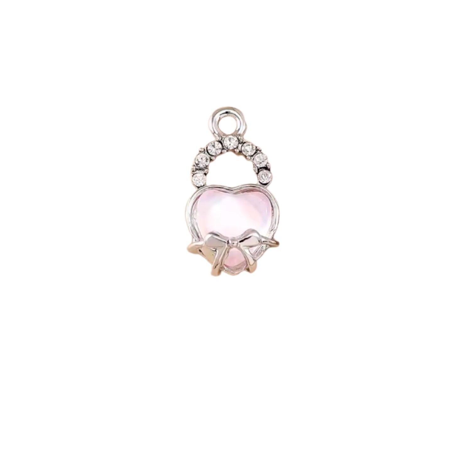 Diamante Heart Charm Silver & Pink