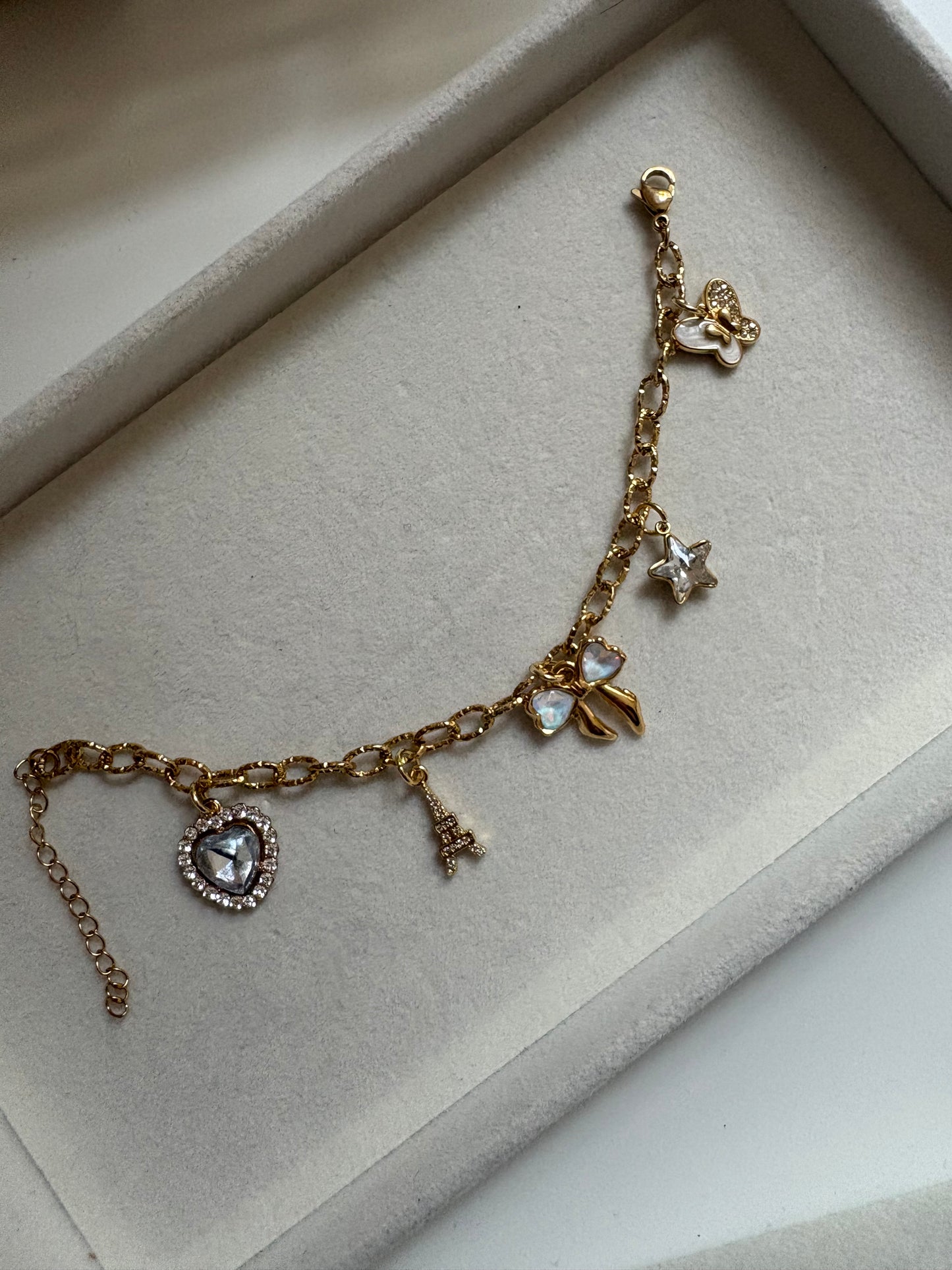 White & Diamante Charm Bracelet