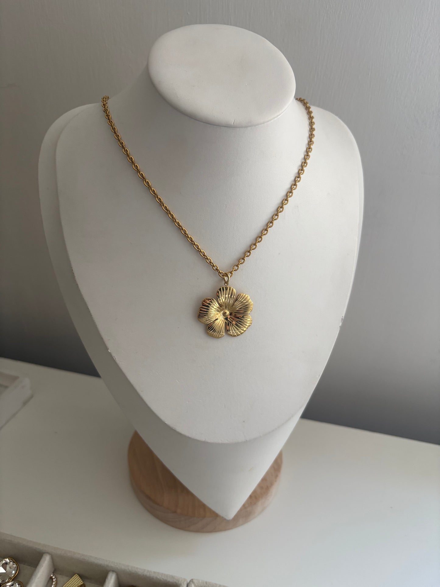 Floral Necklace - Gold Hibiscus Flower
