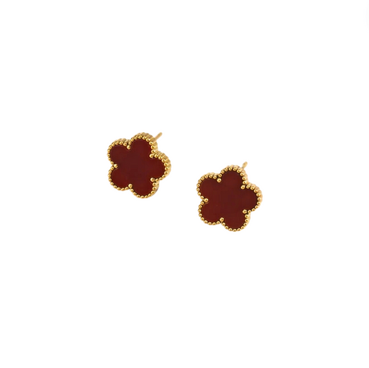 Red Stud Earrings Clover Earrings Stainless Steel