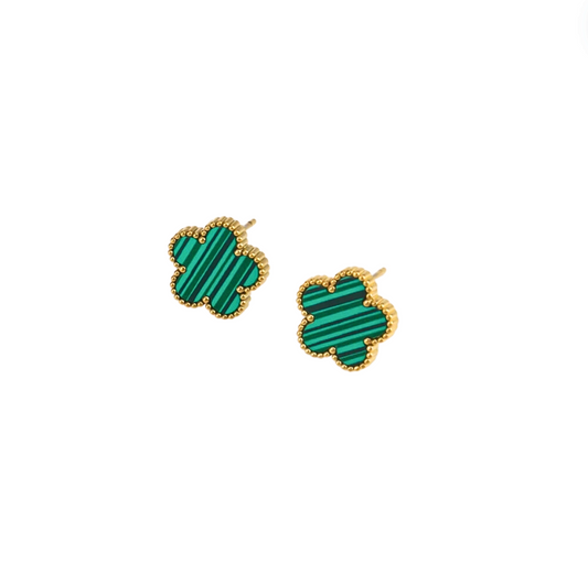 Green Stud Earrings Clover Earrings Stainless Steel