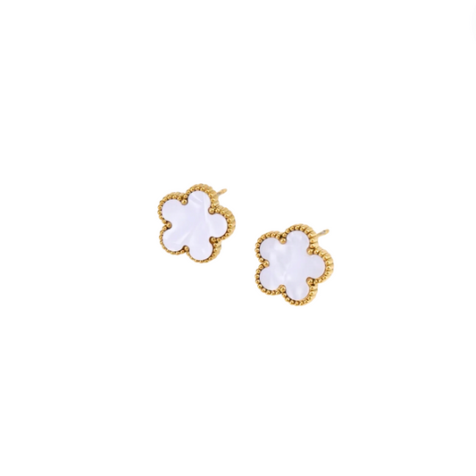 White Clover Stud Earrings Clover Earrings Stainless Steel