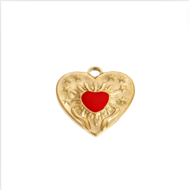 Golden & Red Fire Heart | Charms