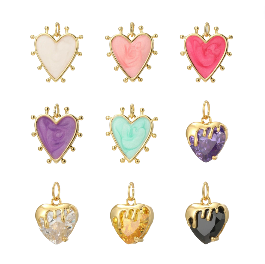 Colourful Heart Charms 2 Different Styles 9 Different Colours