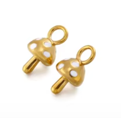 Mushroom Charm Gold & White