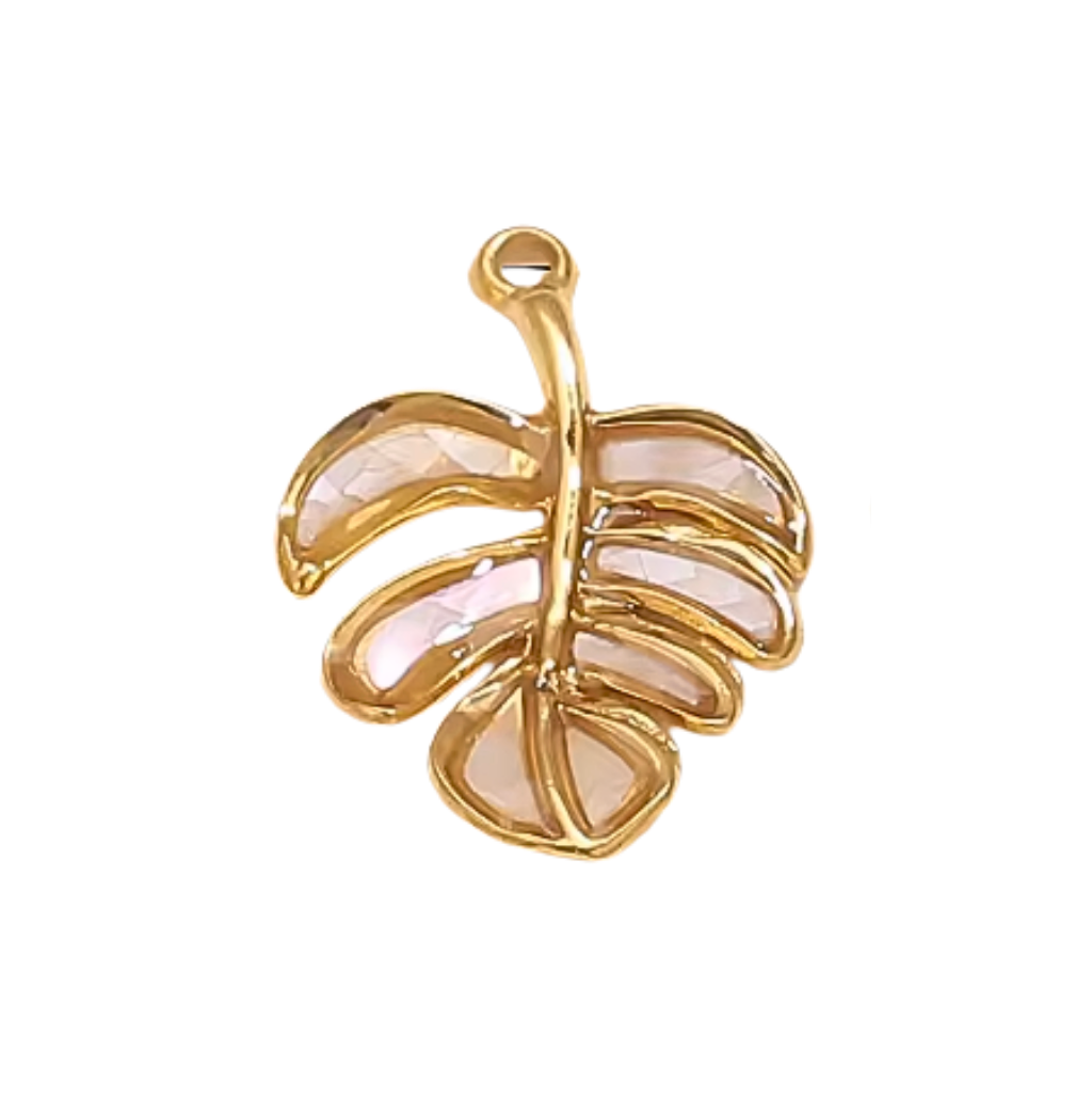 Palm Leaf Charm Gold & White