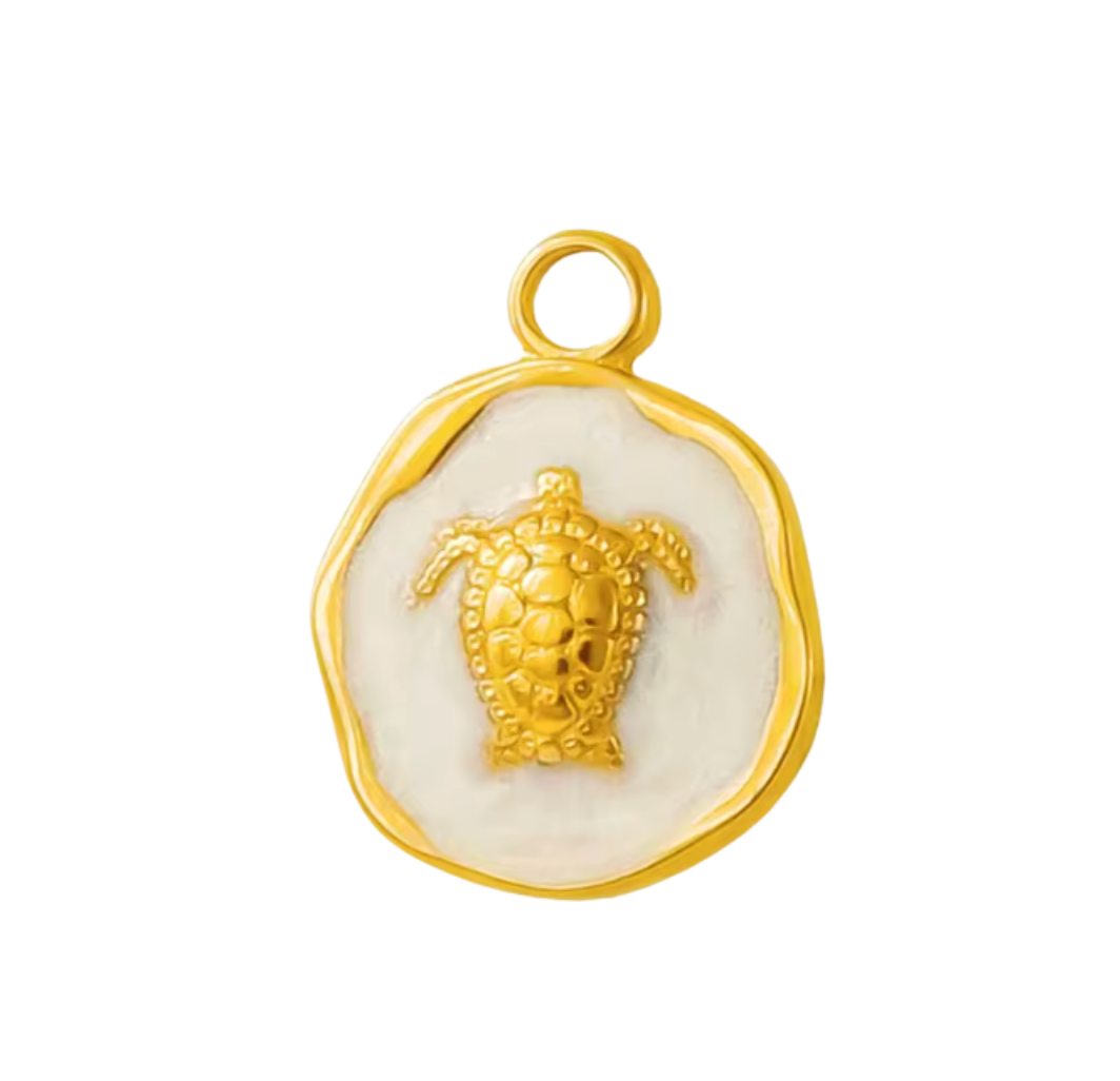 Turtle Pendant Charm Gold & White
