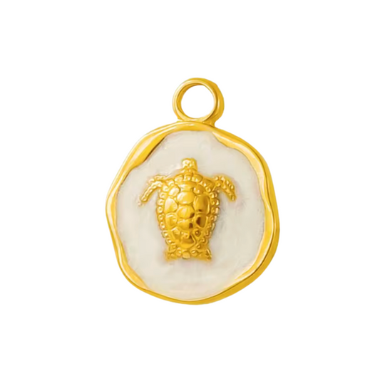 Turtle Pendant Charm Gold & White