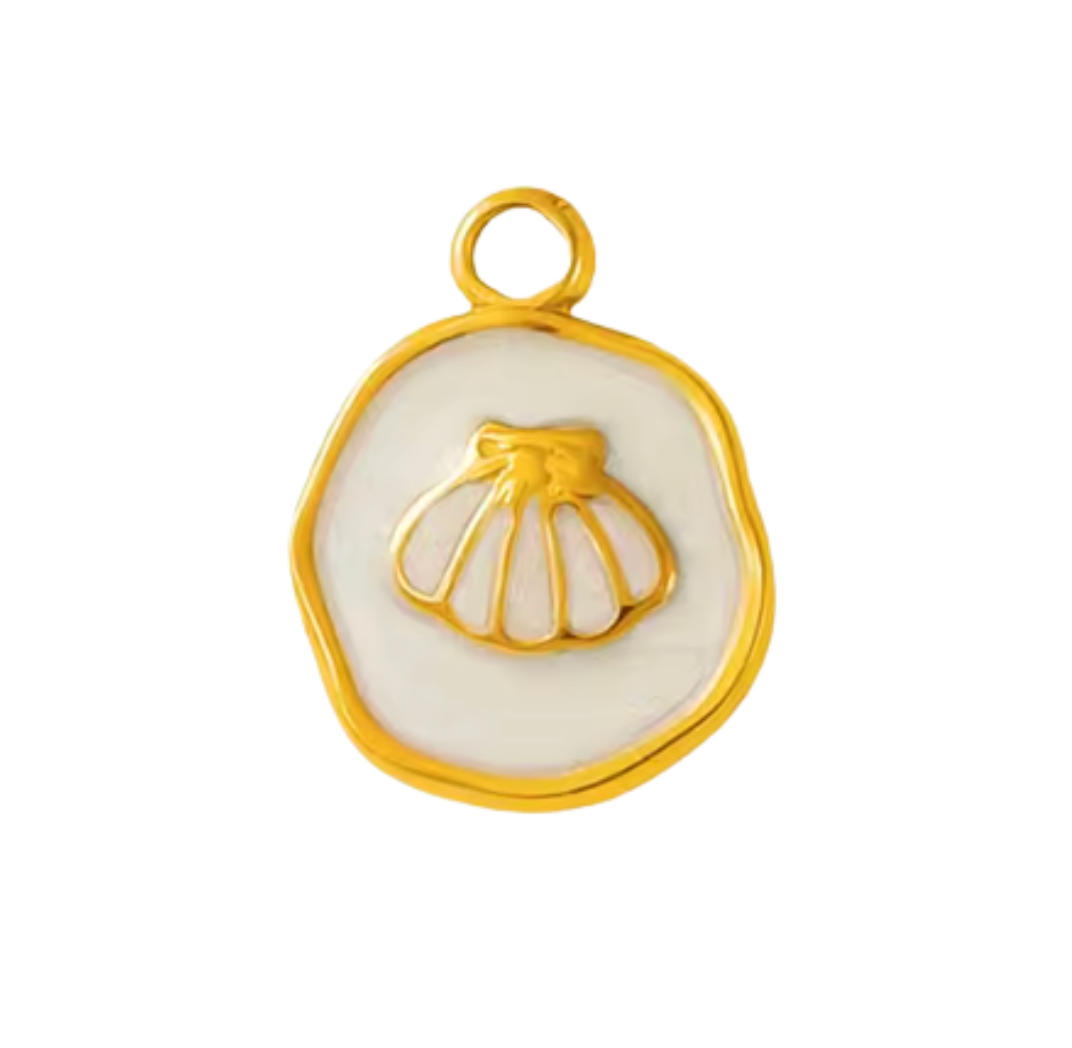 Clam Pendant Charm Gold & White