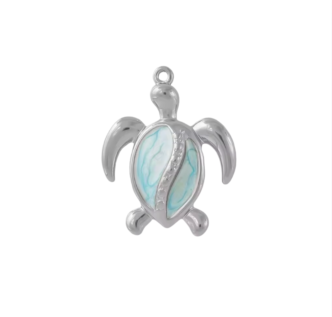 Turtle Charm Silver & Blue