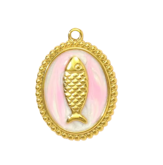 Fish Pendant Gold & Pink