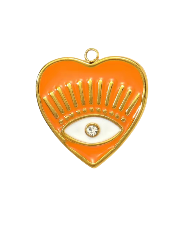 Evil Eye Heart Gold & Orange