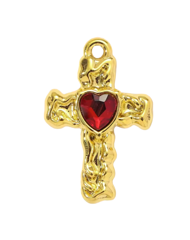 Heart Cross Charm Gold