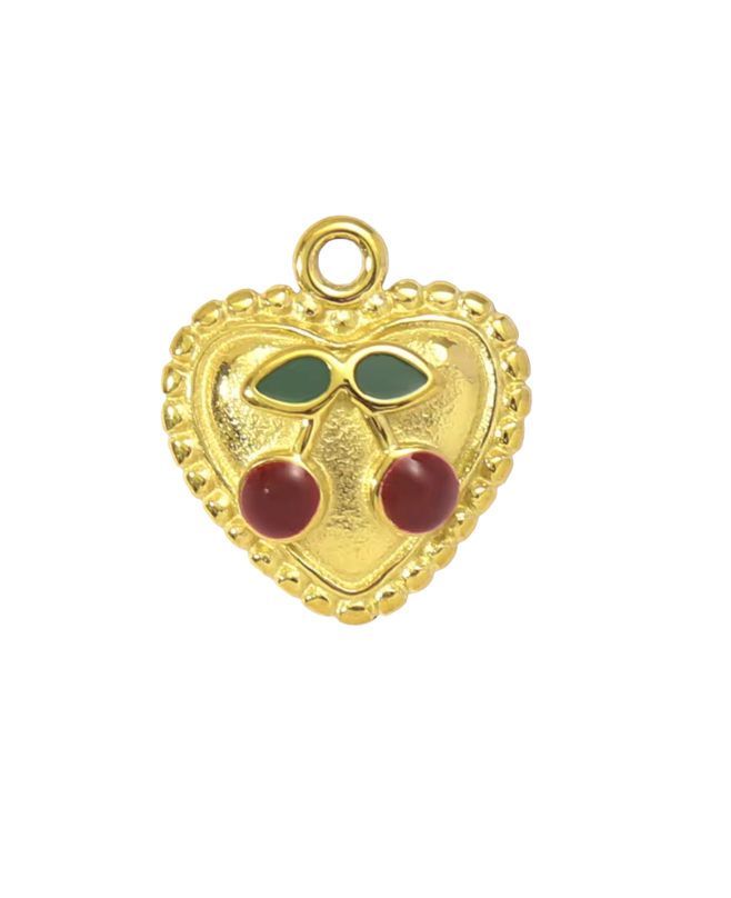 Heart Cherry Charm Gold