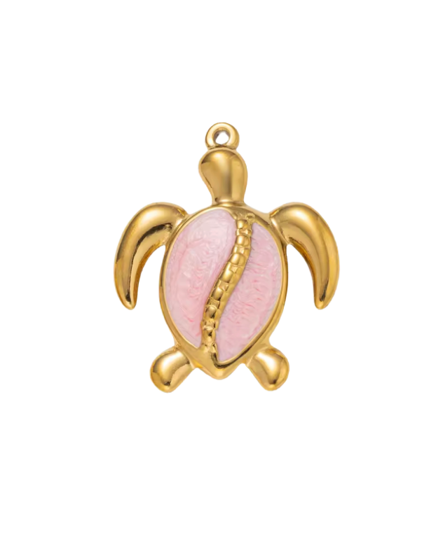 Turtle Charm Gold & Pink