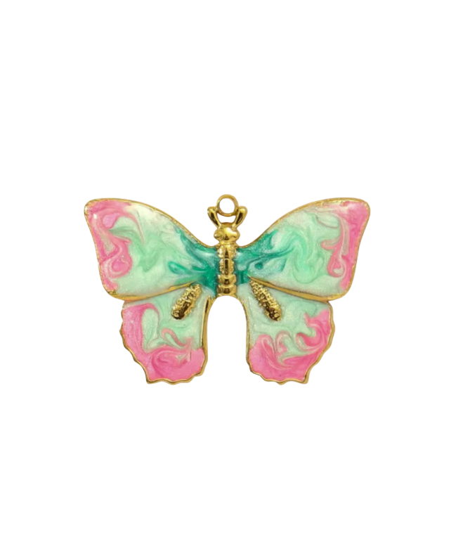 Butterfly Charm Green & Pink