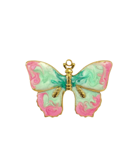 Butterfly Charm Green & Pink