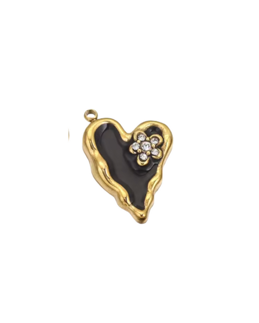 Heart Flower Charm Gold & Black