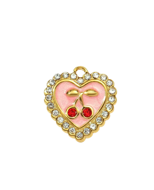Diamante Cherry Heart Gold & Pink