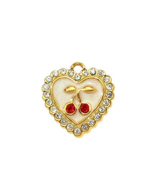 Diamante Cherry Heart Gold & White