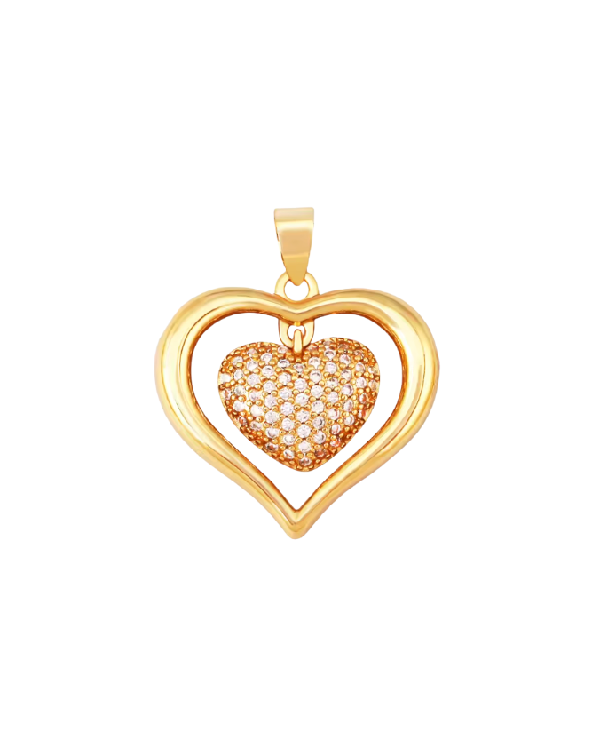 Diamante Double Heart Gold