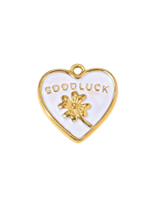 Good Luck Heart Gold & White