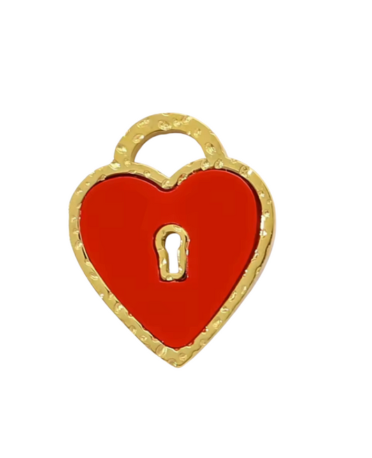 Heart Locket Charm Gold & Red